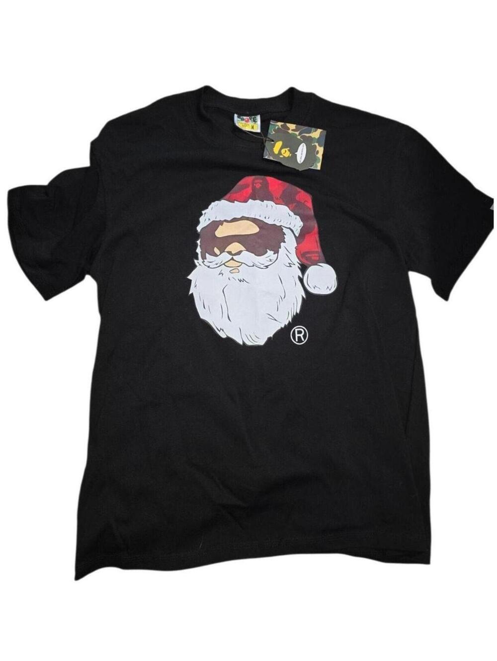 A Bathing Ape BAPE Black Graphic Santa Ape Head Size Med NWT